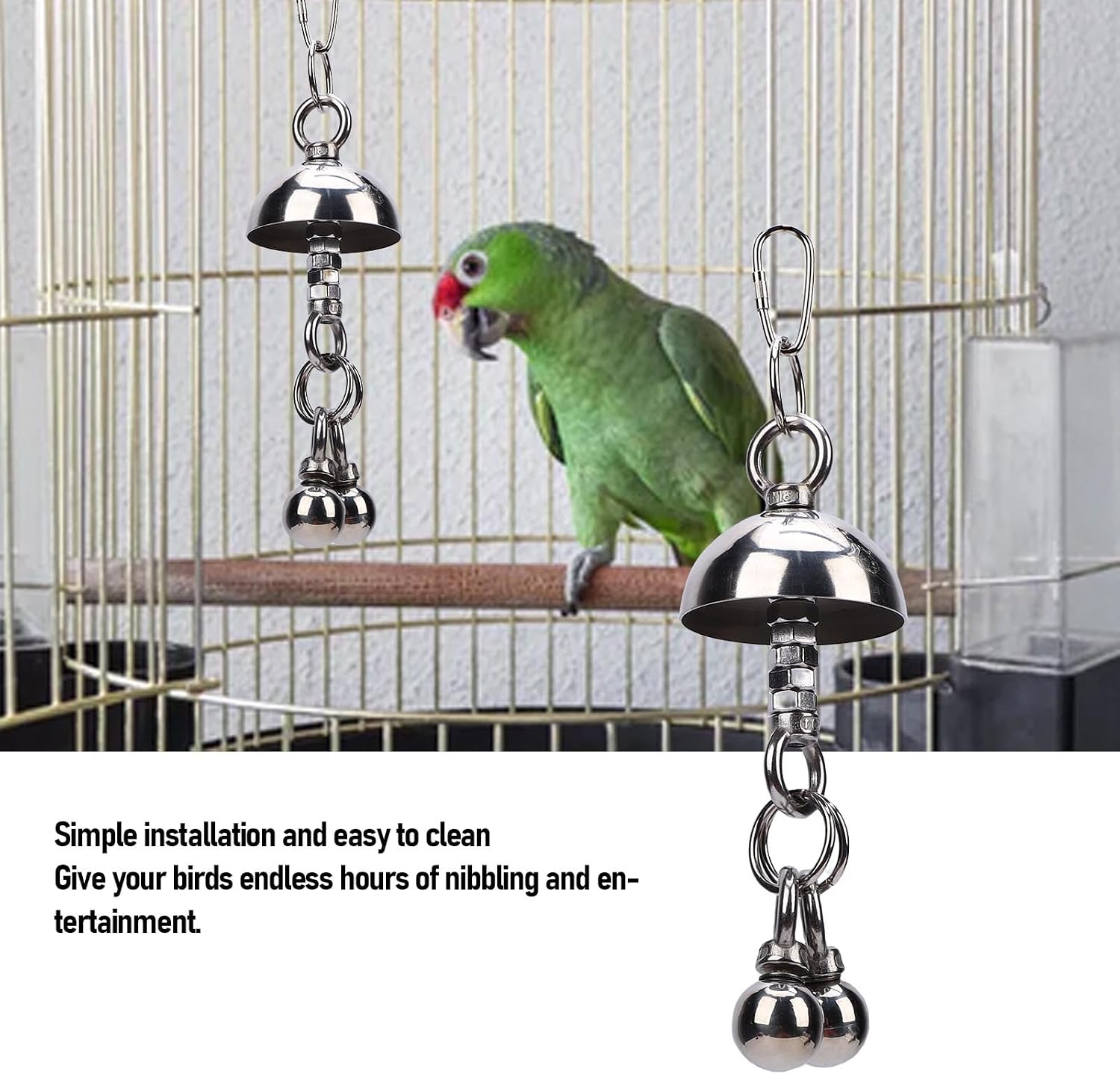 Bird Stainless Steel Bell Toy, 304 Stainless Steel Interactive Bell Toy, Bird Chewing with Chewable Puzzle Elements and Simple Installation for Large Pet Birds image 2