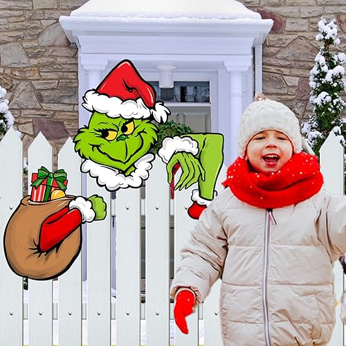 Miniatura 4 de Auirre Letreros de jardín de valla de Navidad, regalos de Navidad, sombrero de Papá Noel, ladrón, decoración de árbol para exteriores, decoración