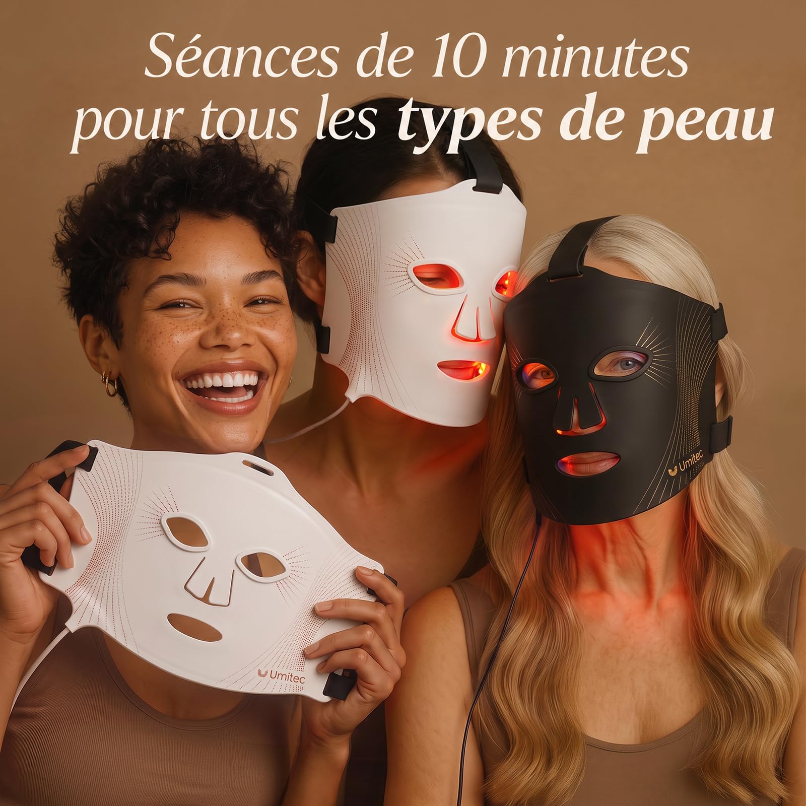 Masque LED Visage, Luminothérapie 4 Modes, Yeux, 4000 mAh(Blanc)