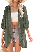Feminino Cardigan Verde Plus Size Kimonos, Leve, Casual, Verão, Quimono, Cardigan, Elegante, Aberto, Frente, Cobertura