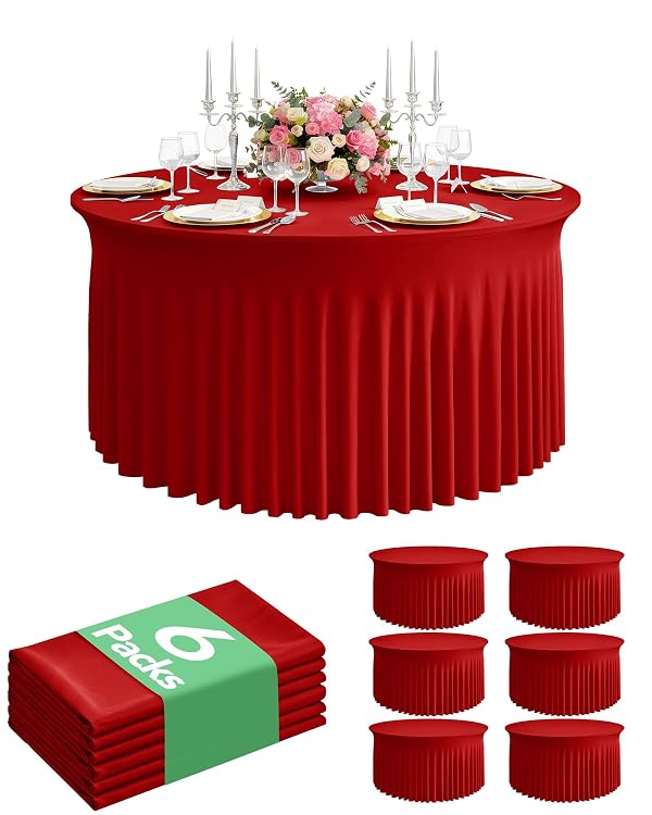 Elastic Round Tablecloths 60 inch with Floor-Length Skirts, Red, 6 Pack by KeyWave - Used condition - US$73.62
