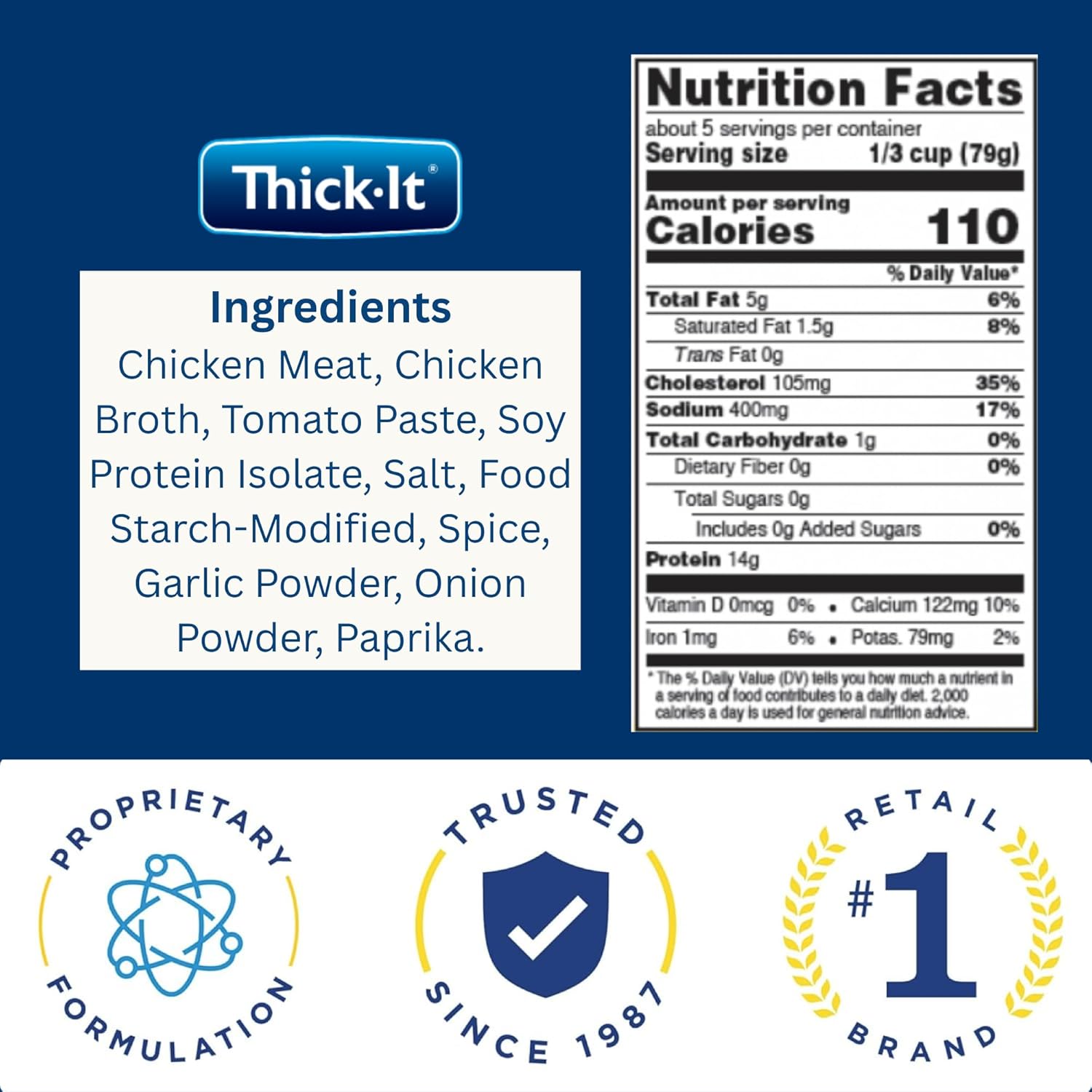 Thick-It Pureed Seasoned Chicken Patty (IDDSI), Made with Real Chicken, Savory Flavor, Digestible Swallowing Aid, Simple-to-Use, 15 oz Can (12 Pack)