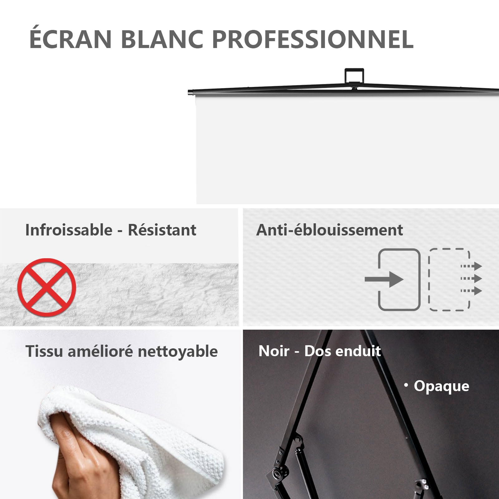 【Installation Facile】 Écran Blanc Pliable RAUBAY 152 x 210 cm à Fond Blanc, Panneau Extensible Portable, Fond Photo avec Support pour vidéoconférences, Studios Photo, Streaming