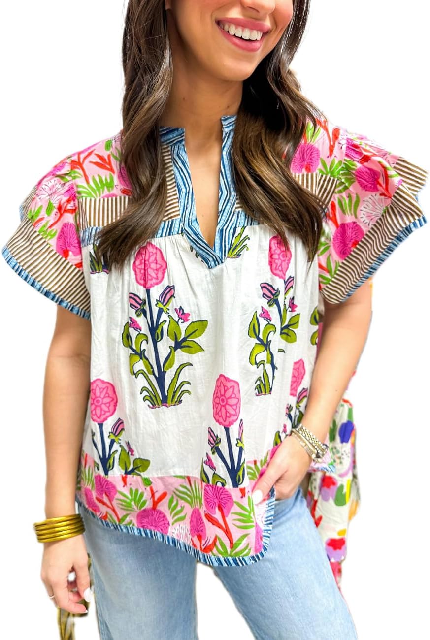 Argeousgor Women's Y2K Ruffle Cap Sleeve V Neck Peplum Shirt - Image 4