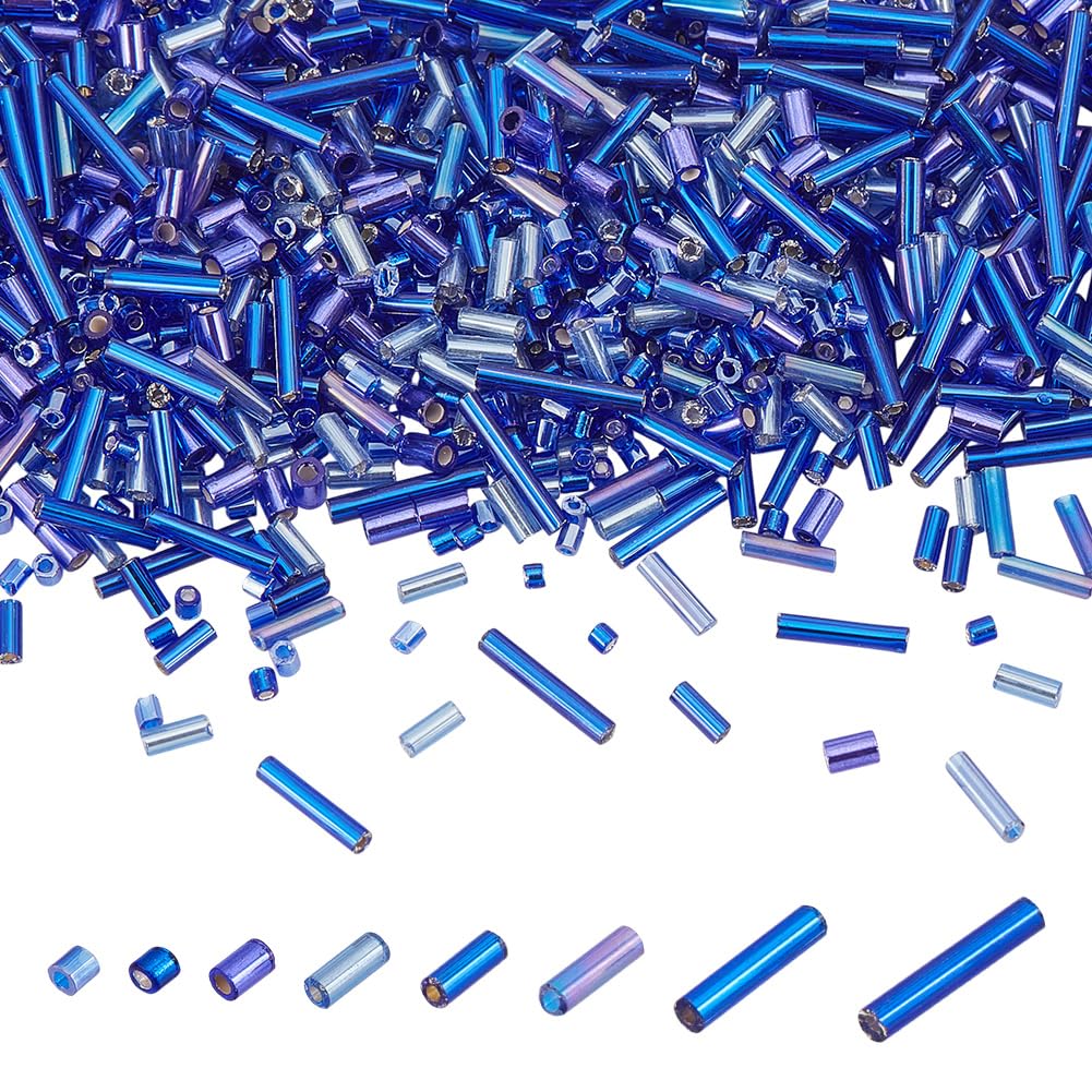 HOBBIESAY 8 Size About 2390Pcs Blue Glass Bugle Beads 2-12mm Tube Seed Bead Small Craft Spacer Beads Mini Long Bead for DIY Bracelet Earring Necklace Jewelry Making,Hole:0.5-1.2mm