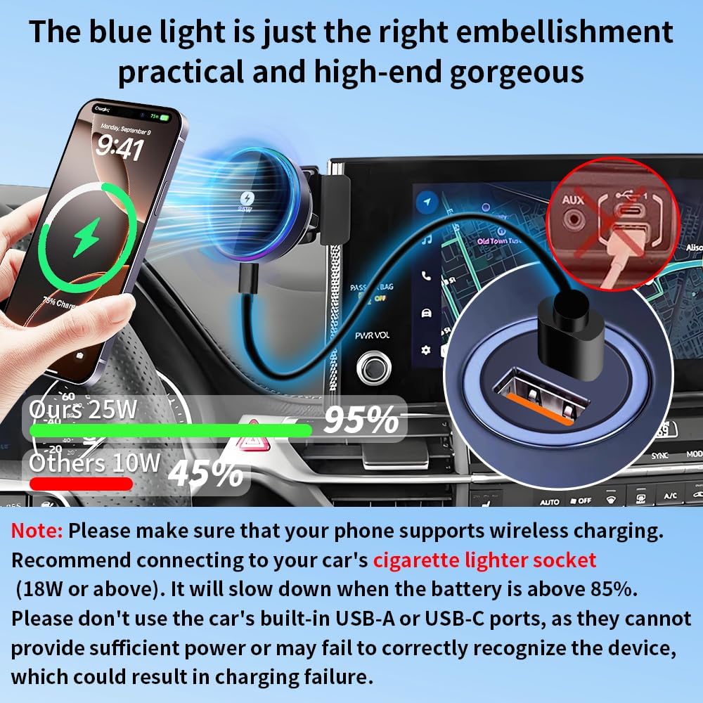 Qi2.2 Max 25W Fast Wireless Car Charger Phone Holder for Toyota Sienna 2025 2026 [ 12.3 inch Touch Screen ] Auto Accessories Magnetic Cell Phones Mount Charging Stand Compatible with MagSafe