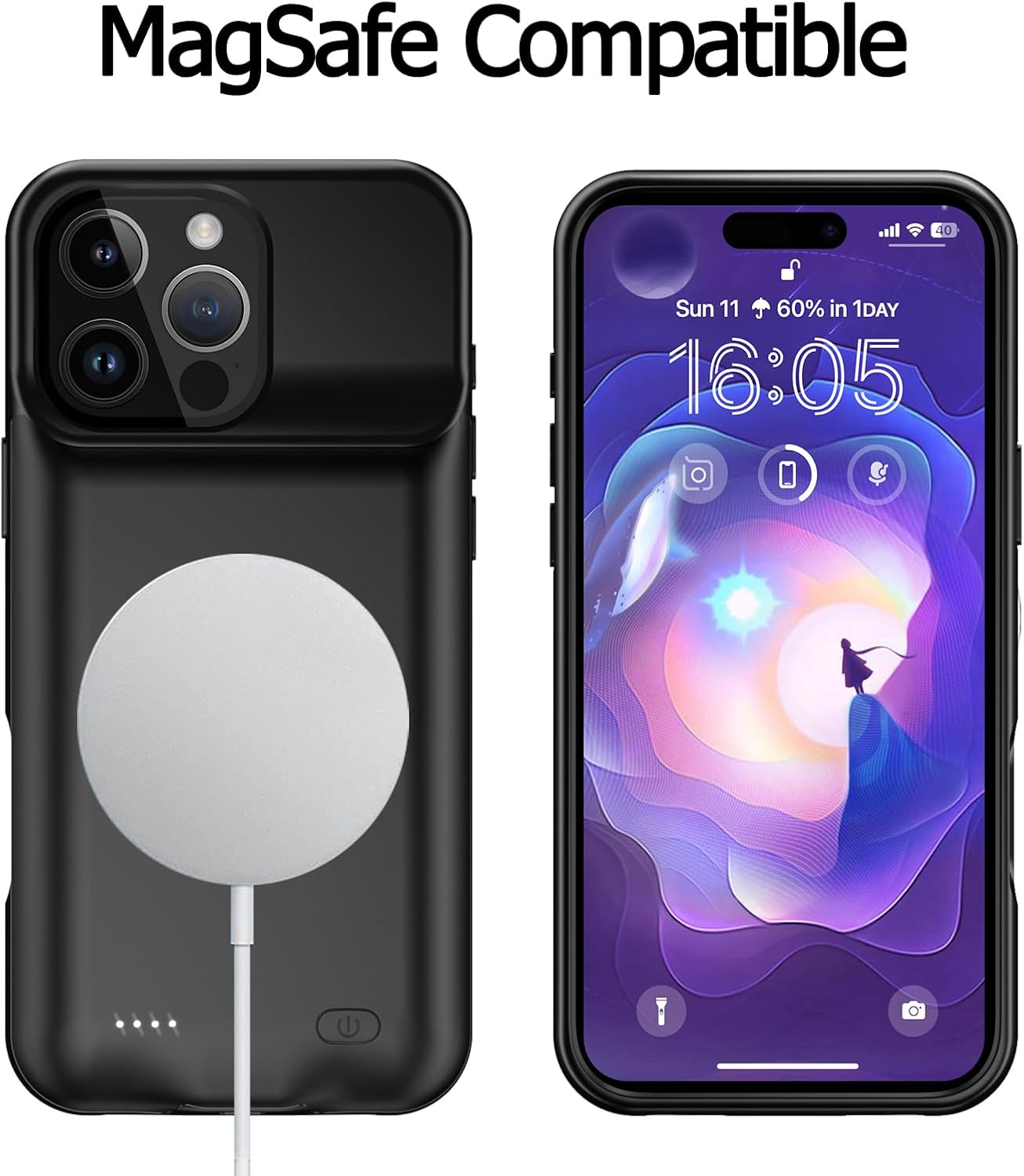 Battery Case for iPhone 16 Pro Max, 12000mAh Enhanced Portable Protective Qi Wireless Charger Case Battery Pack with CarPlay Wireless Charging Compatible for iPhone 16 Pro Max (6.9 inch)-Black