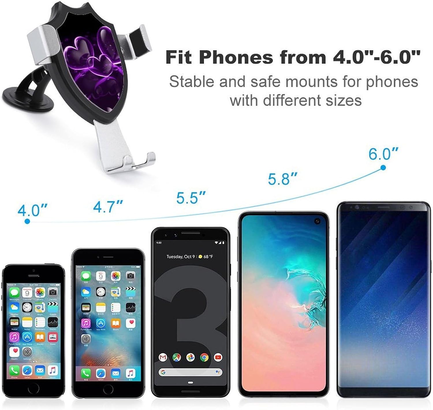 Universal Dashboard Cell Phone Holders Car Phone Holder Cute and Personalized Rotatable Purple Hearts Printed Car Phone Mount Fit Vent/Windshield image 3