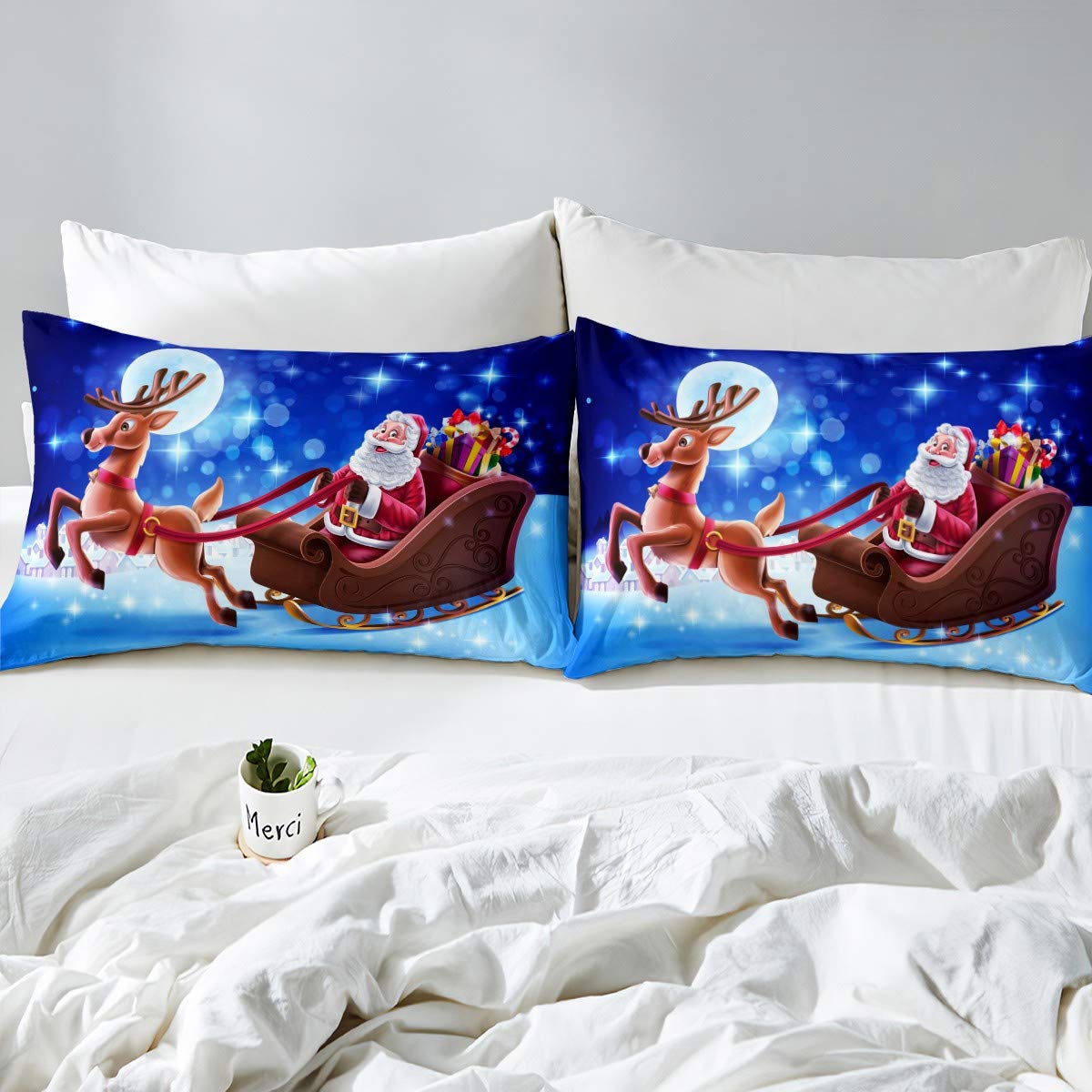 Amazon.co.jp: クリスマス掛け布団カバーセット サンタクロース 鹿
