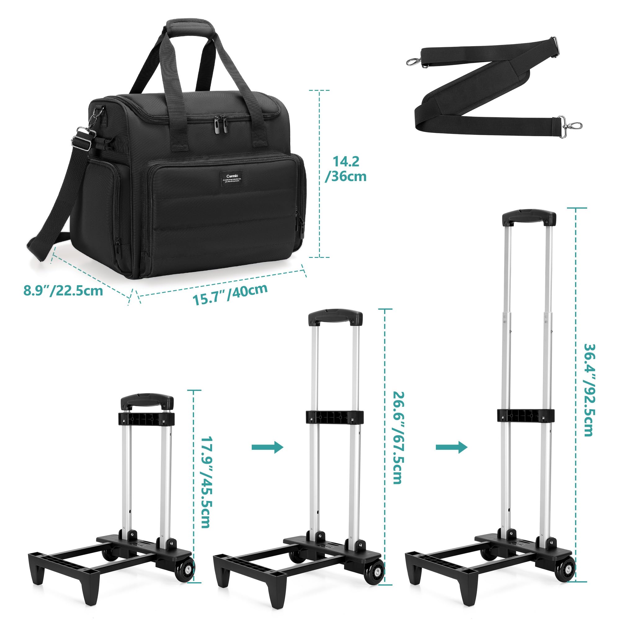 CURMIO Bolsa de Profesora con Ruedas, Bolso Trolley para Maestra con Organizador de Archivos Expandible, Negra (Diseño Patentado)