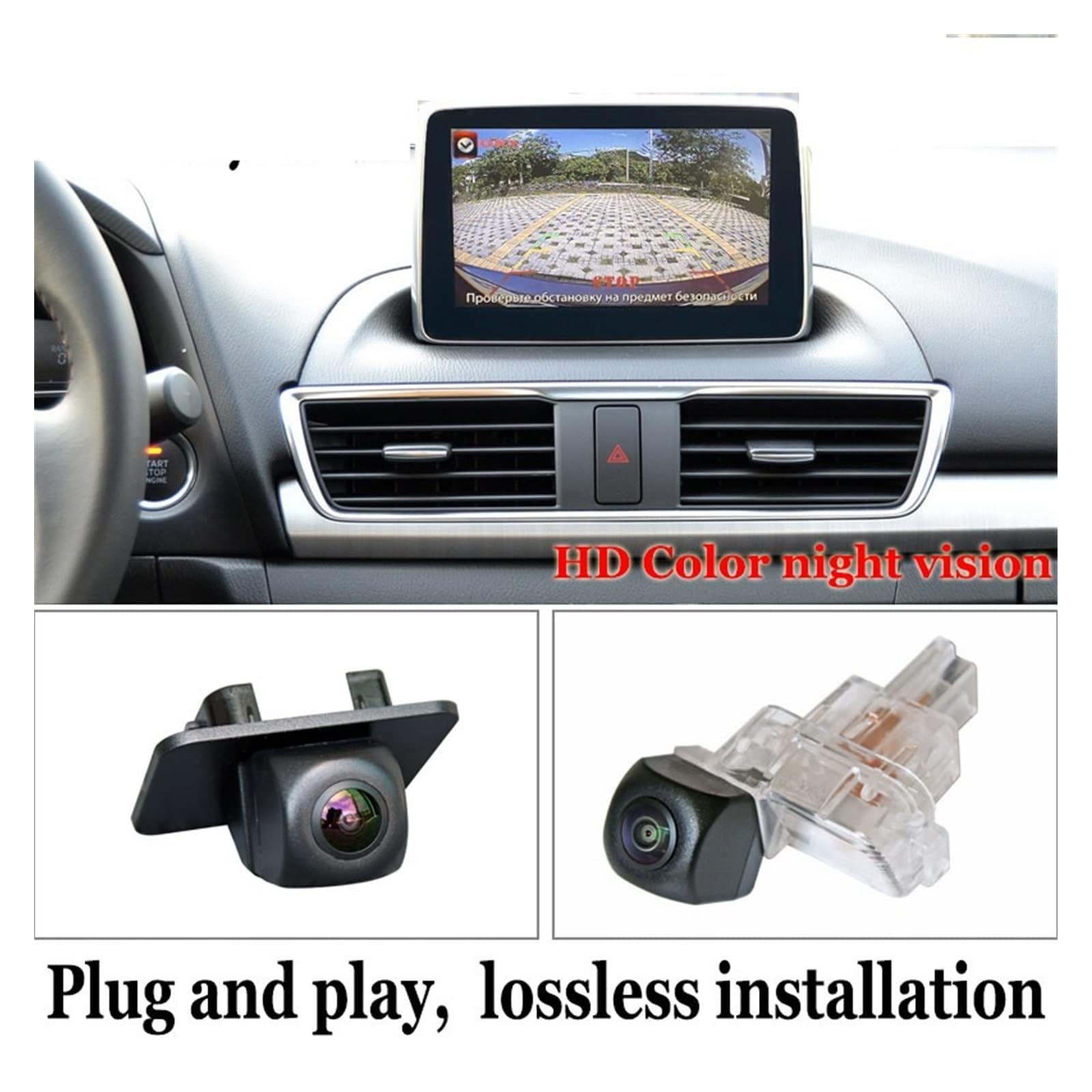 Samochodowa kamera cofania, zamiennik tylnej kamery samochodowej do Mazda 3 Sedan Hatchback Mazda3, Axela BM BN 2014-2018, wodoodporna metalowa kamera cofania samochodu, F-Hatchback 02 (brak