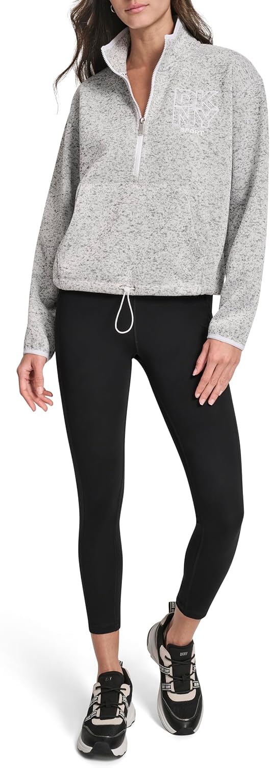 DKNY Women's With Outline Embroidery Half Zip Pullover Sweater Fleece Sweatshirt