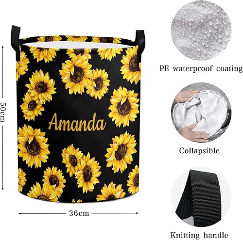 Miniatura 3 de Cesta de lavandería personalizada con nombres, cesta de lavandería de girasol para niños, niñas y bebés