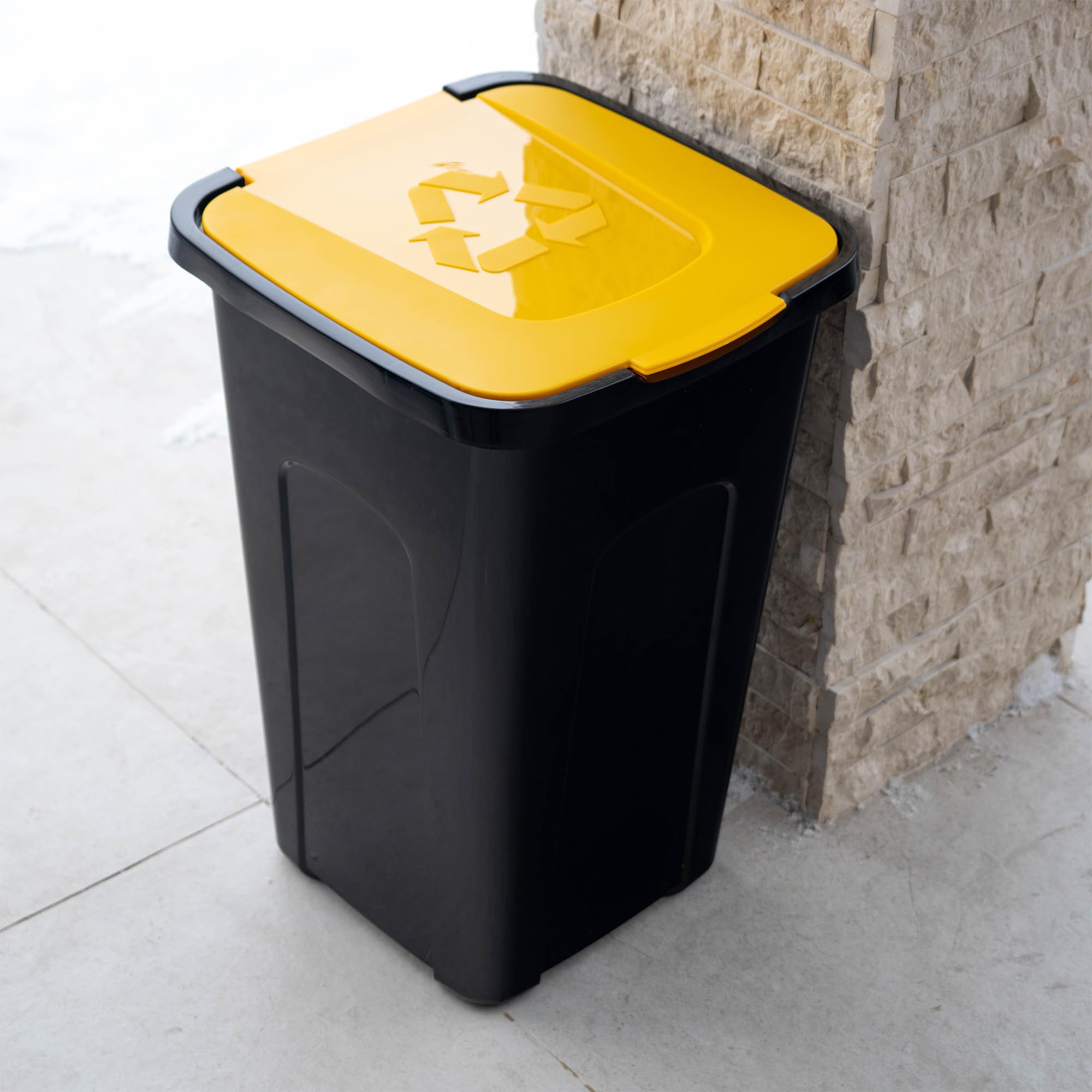 KADAX Cubo de basura grande, rectangular, de poliuretano, para separar vidrio, plástico y residuos orgánicos, 50 litros, amarillo