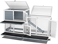 Vista 5 de GDLF Dos pisos de madera de 58 pulgadas de madera para conejo, jaula de conejo sobre ruedas, conejillo de indias, casa de PET para animales pequeños