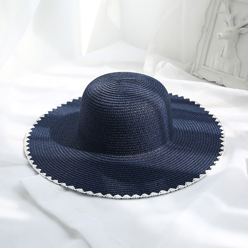 Ms Summer Girls Sombrero para el Sol Sombrero de Paja Sombrero de Playa Sombrero Plegable de ala Ancha Ajustable en Seco Fresco (Color : Caqui) (Azul Oscuro)