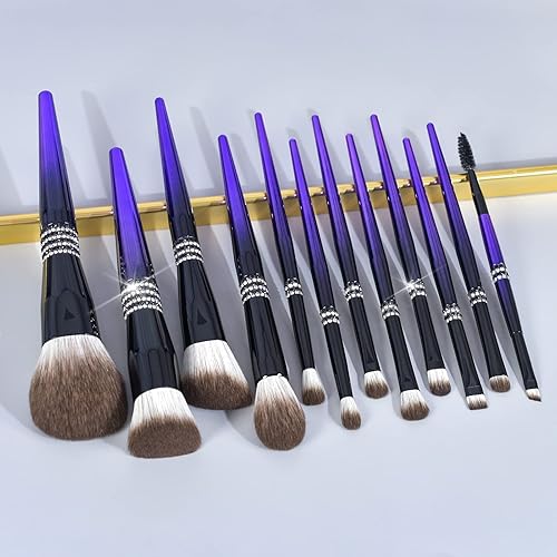 Miniatura 3 de Bueart Design Juego de 16 brochas de maquillaje con diamantes de imitación y diamantes de imitación para cabello denso ultra suave y denso con base