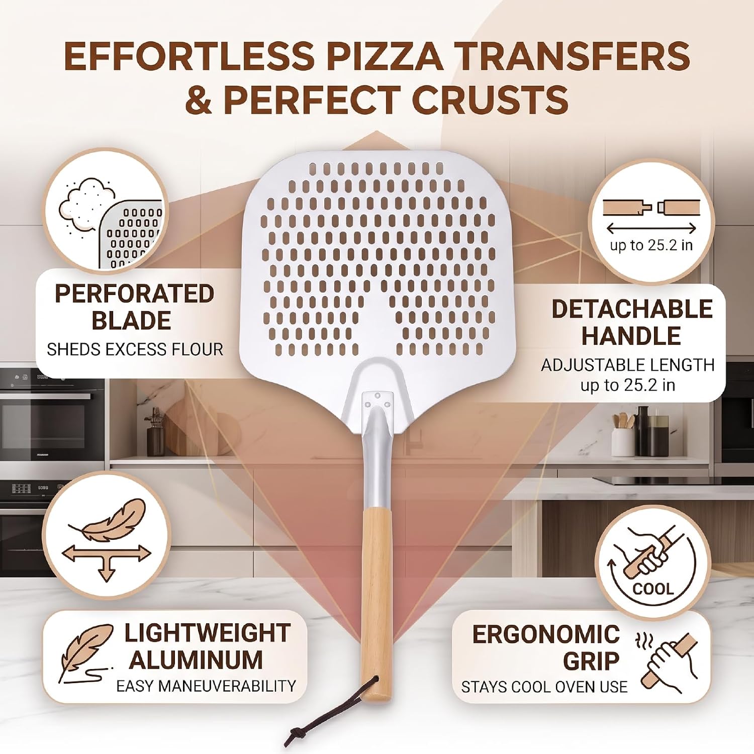 Fafeicy Pizza Peel 12 Inch Perforated Aluminum
