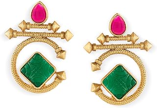 Zaveri Pearls Green & Pink Stones Embellished Fusion Style Dangle Earring For Women-ZPFK18953 Price In India
