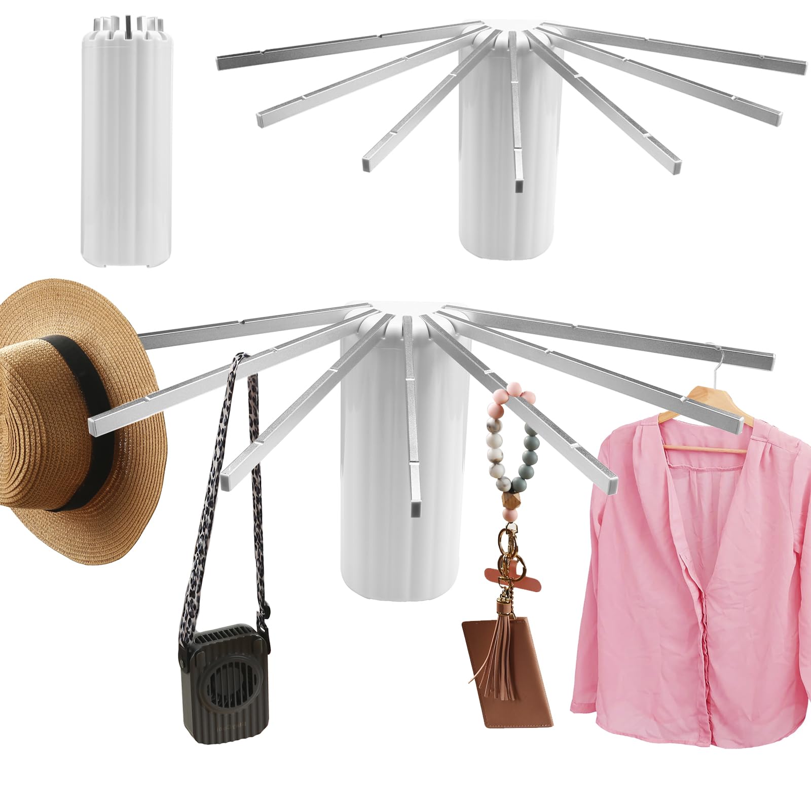 Essenhome Aluminum Space-Efficient Wall Mounted Drying Rack, Nail-Free Setup, Modern Alloy Construction with 7 Adjustable Arms for Laundry and Towels