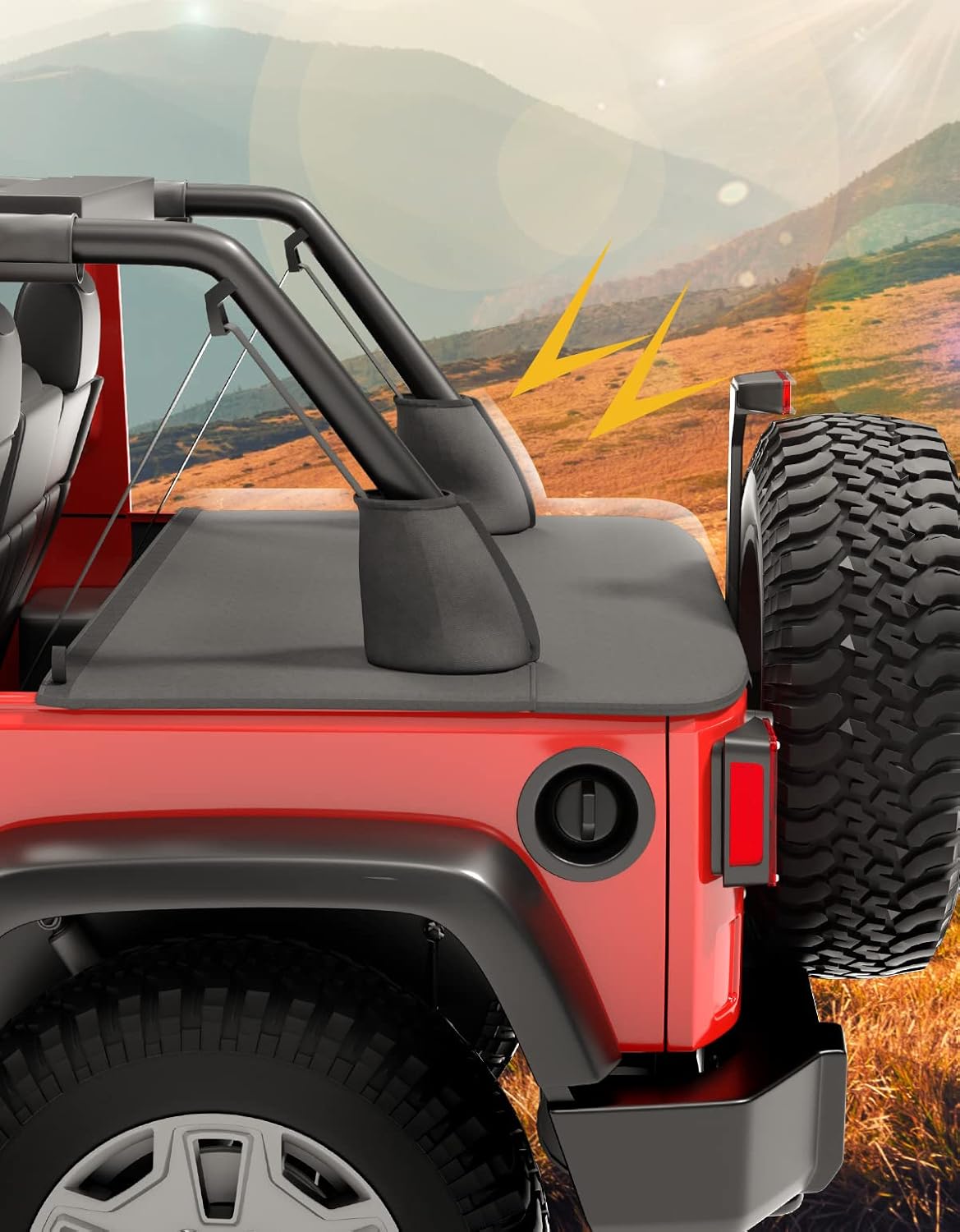 Tonneau Cover for Wrangler JK Unlimited 4 Door, Cargo Cover Trunk Tailgate Cover JK Accessories Compatible with 2007-2018 Wrangler JKU 4 Door-Black