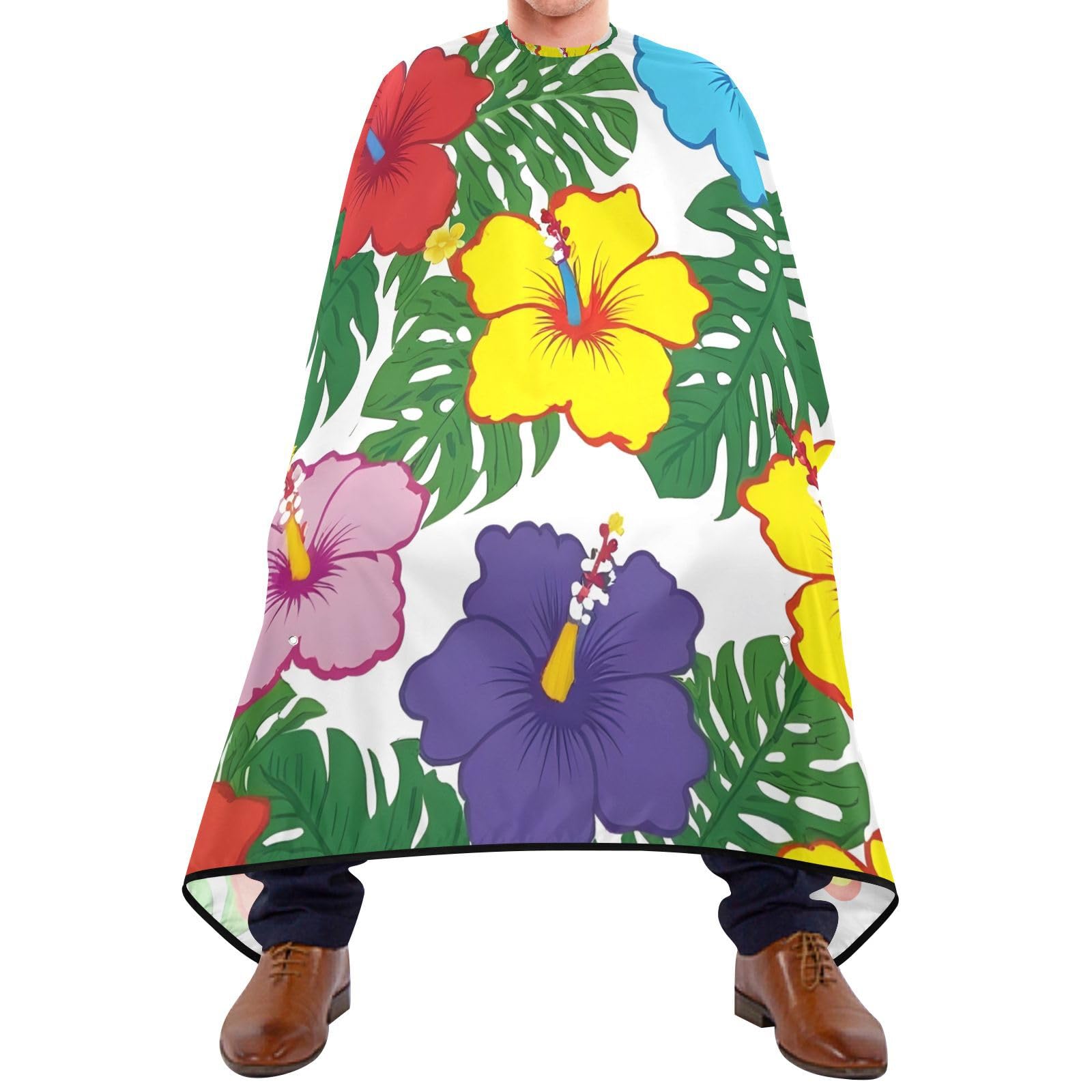 Hezely Hawaiian Palm Leaves Hibiscus Hair Dye Cape, Barber Cape for Adults,Waterproof Salon Cape,Waterproof Hairdressing Styling Hair Cutting, 65