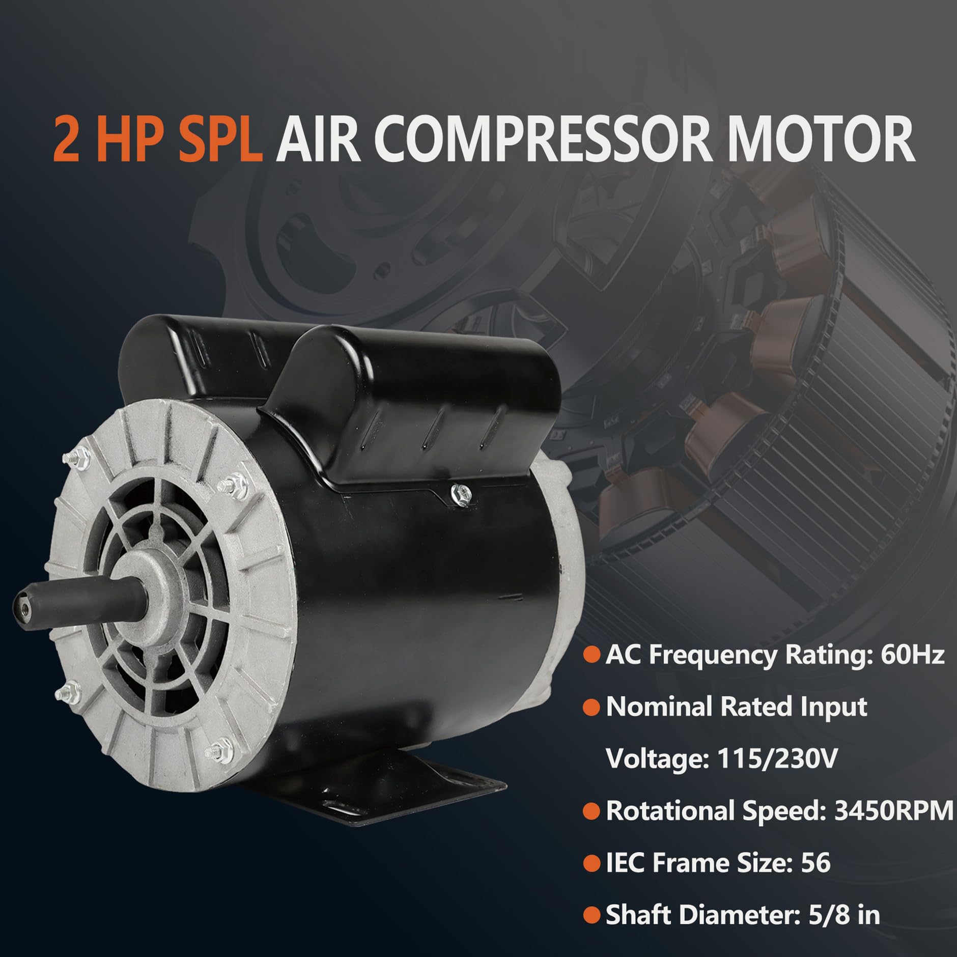 ‪❤︎ ℳ ‪‪❤︎‬ GENRICS Air Compressor Motor 2 HP SPL Motor 56 Frame 5/8
