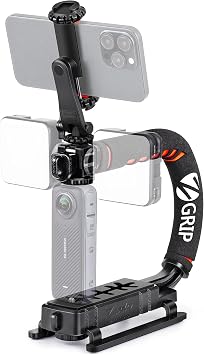 Zeadio Video Handheld Stabilizer, Triple Cold-Shoe Handle Grip with Smartphone Holder360 Ball Head Mount, Compatible with All Camera Sport Camera DSLR Smartphone