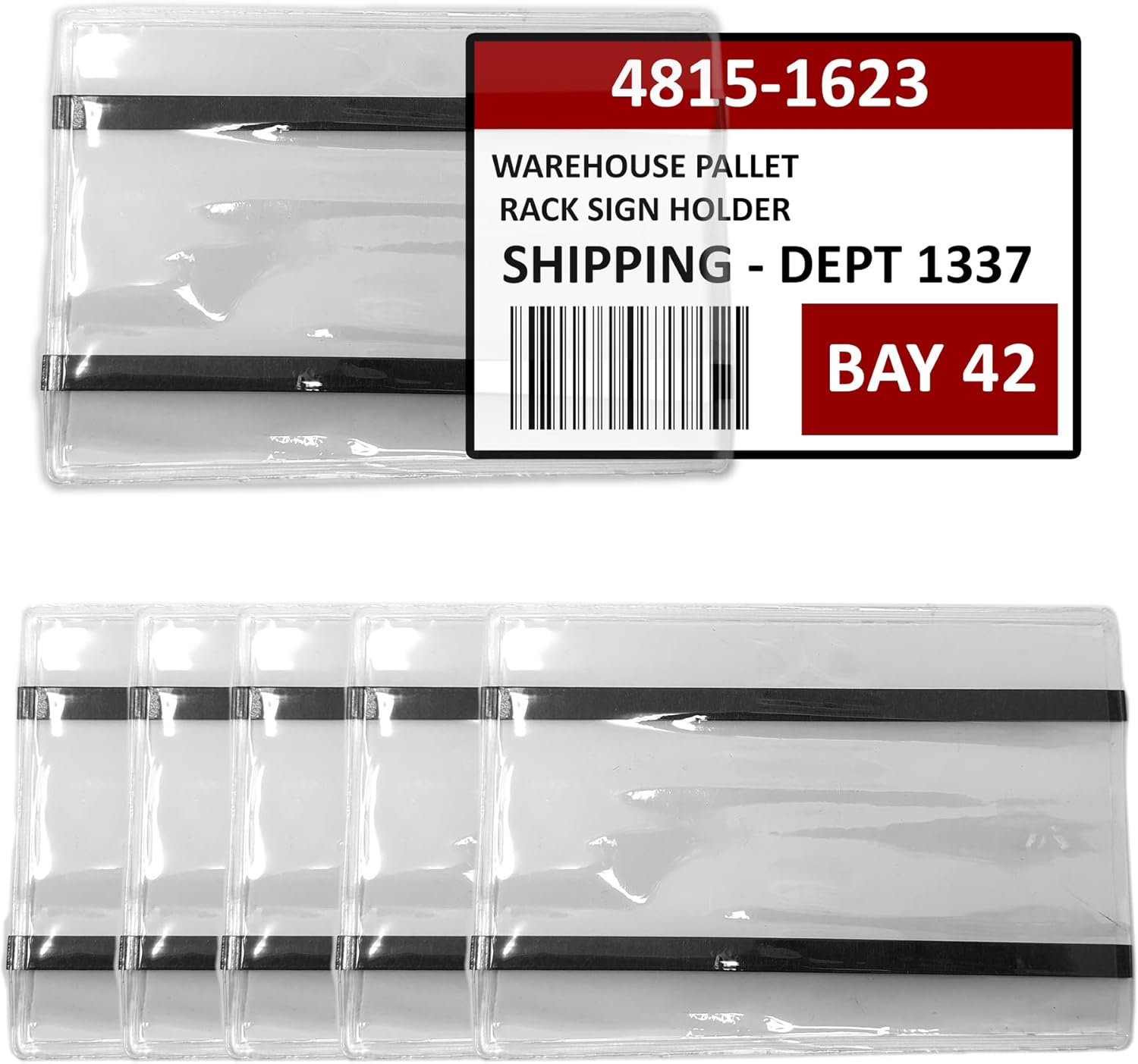 Pallet Rack Sign Holder Kit Clear Vinyl Pouch with Magnet for 4" H x 6" L Cards - 50 Pack