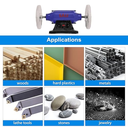 Miniatura 6 de SALI Paquete de 4 ruedas de pulido para molinillo de banco, rueda de pulido de 6 pulgadas, 2 algodón amarillo, 1 algodón blanco, 1 algodón blanco