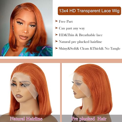 Miniatura 5 de RLHAIR Peluca de cabello humano Bob de 13 x 4 HD con encaje frontal para mujeres negras, pelucas de cabello humano virgen brasileño, densidad del