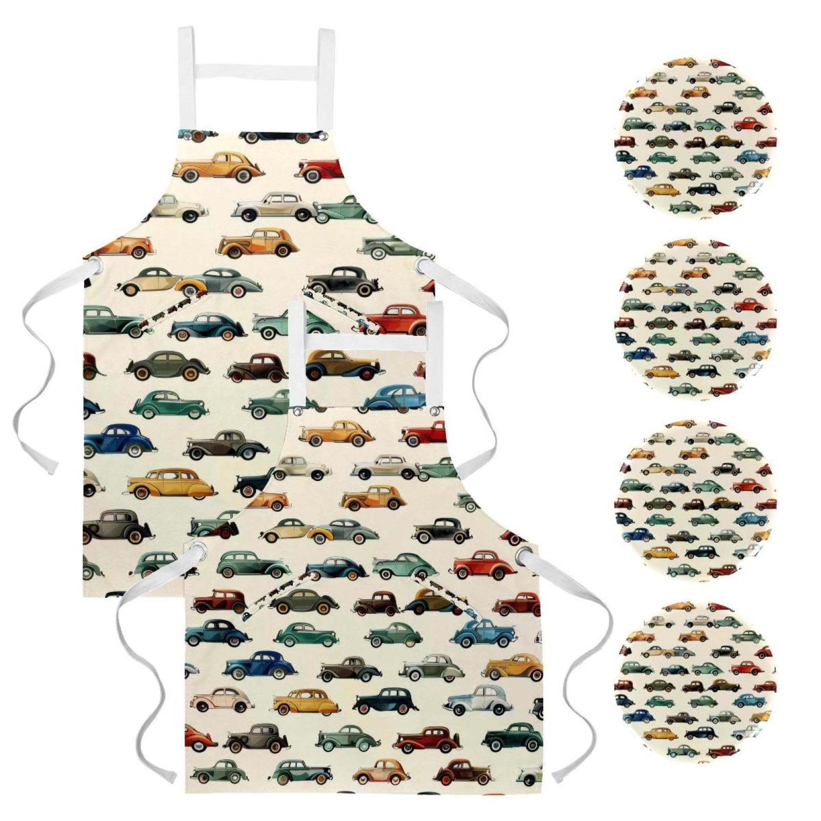 Tablier de cuisine multicolore sans couture imprimé voitures