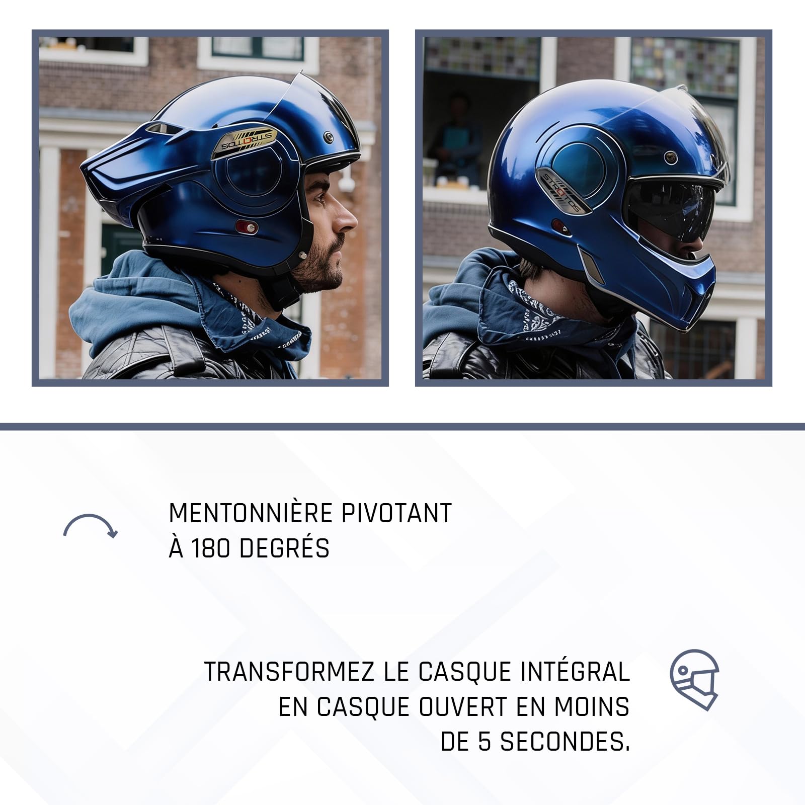 BEON Stratos Casque Moto Modulable - Casque Intégral avec Mentonnière Relevable 180° - Visière Anti-Rayures et Écran Solaire - ECE 22.06 - Casque Scooter - Casque avec Visière et Pare-Soleil - M