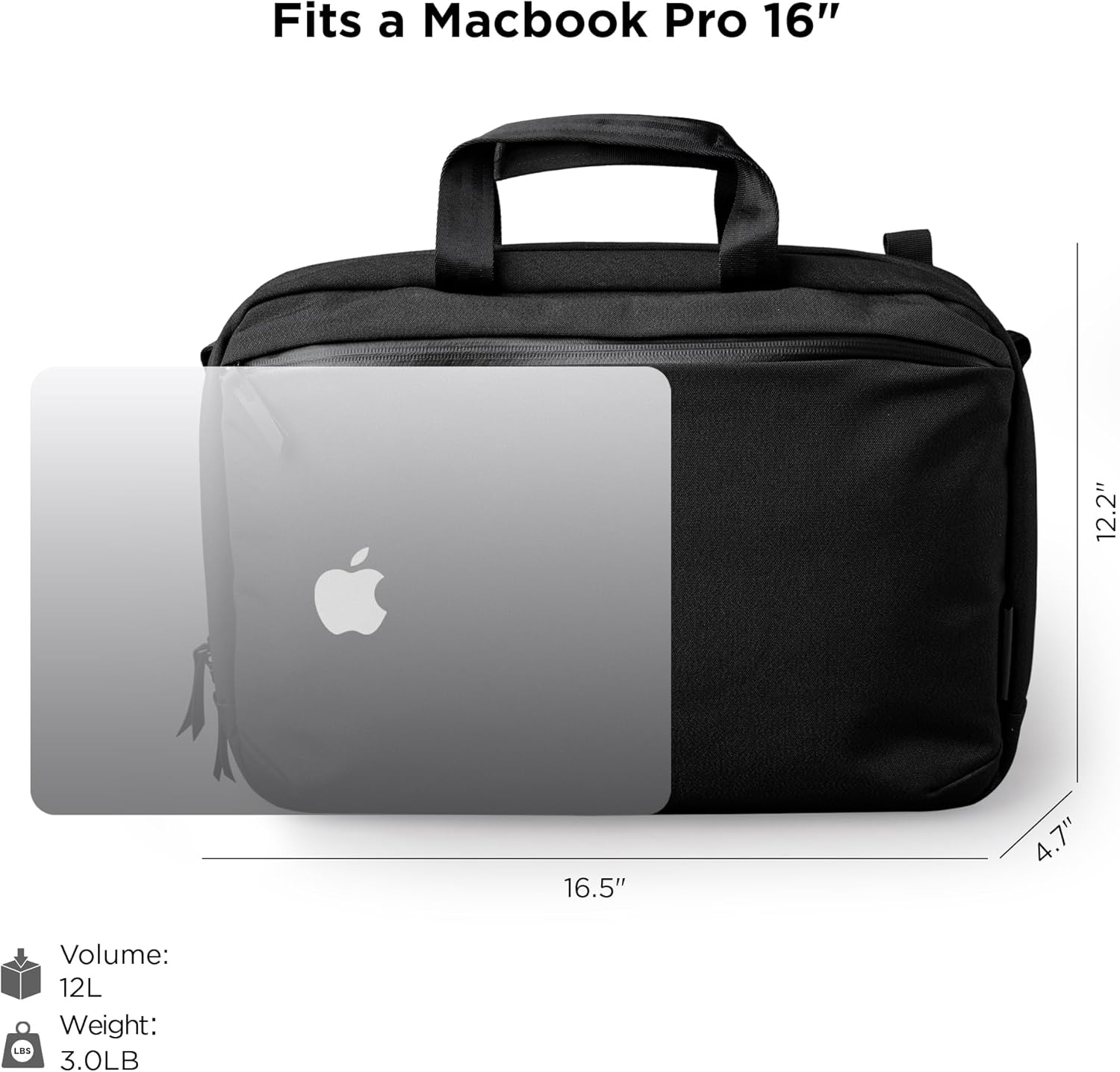 ALPAKA Elements Tech Brief Pro 12L -3-in-1 Recycled Fabric Laptop Briefcase Backpack for 16" Laptop, Anti-Theft Secure with Luggage Pass-Through, Water-Resistant, Fits Tech & Business Essentials,Black - Image 2