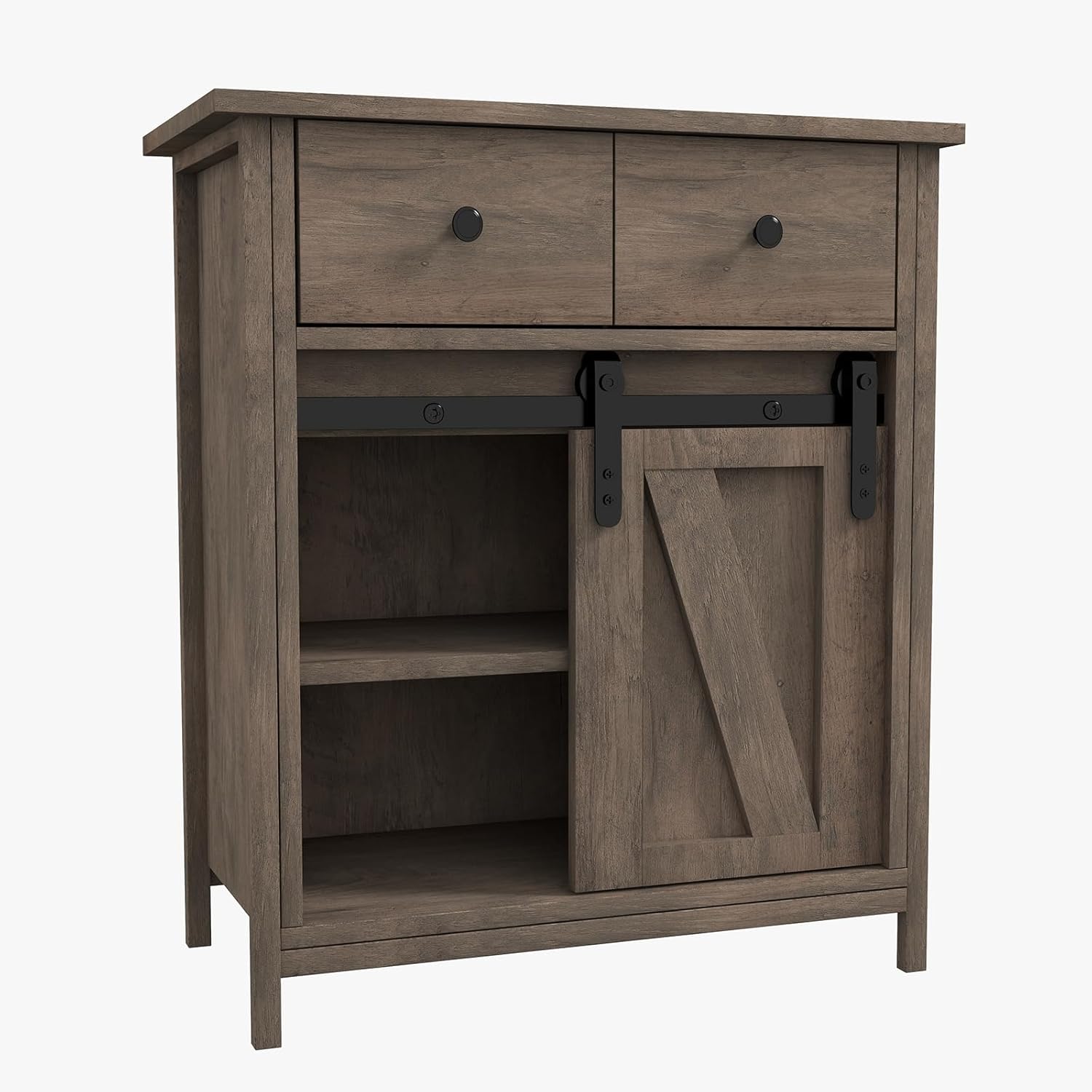 Senfot Coffee Bar Cabinet, Modern Farmhouse Kitchen Buffet Sideboard with 2 Drawers and 2 Shelves, Sliding Barn Door Storage Cabinet for Kitchen, Dining Room, Bathroom, Entryway, Rustic Brown
