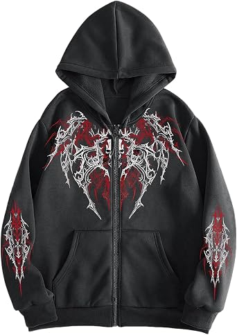 Gothic Hoodie Men Y2K Zip Up Hooded Sweatshirt Cardigan