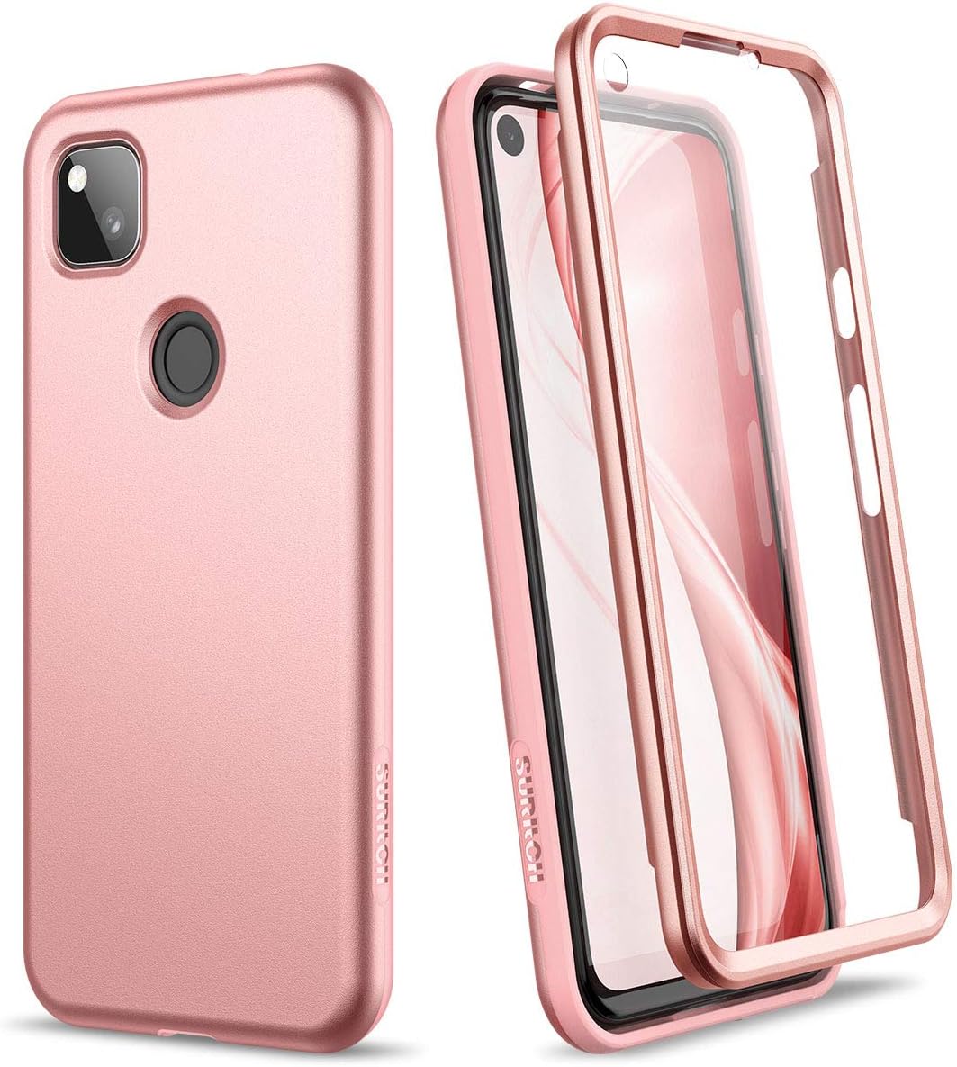 SURITCH for Pixel 4a Case 5.8 inch (2020) [NOT for Pixel 4a 5G], [Built in Screen Protector] Full Body Protection Slim Rugged Shockproof Silicone Protective Cover for Google Pixel 4a 4G-Rose Gold