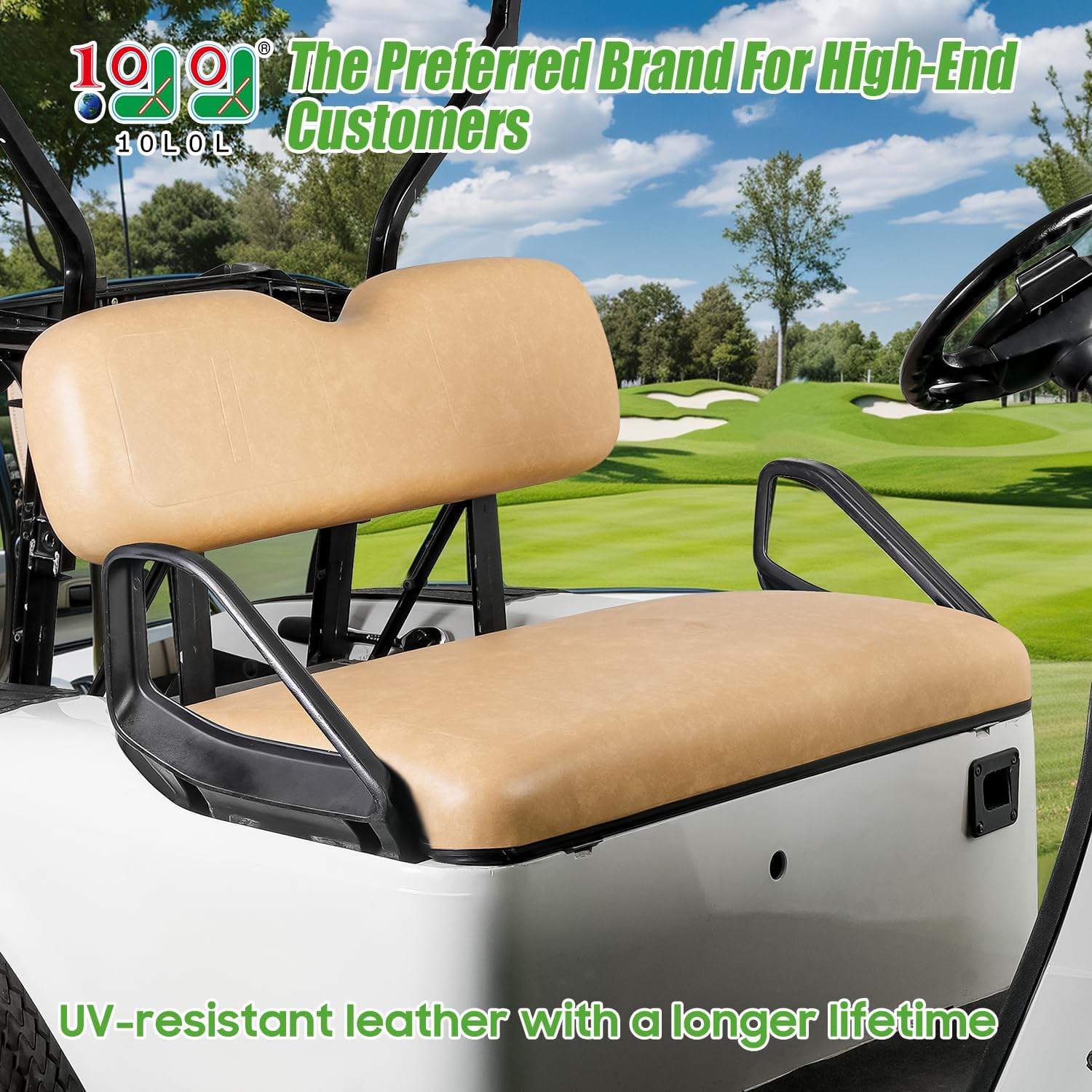 10L0L Golf Cart Front Seat Assembly for EZGO TXT 1994-2013, Factory Style Seat Bottom Cushions & Seat Back Replacement Kit Tan