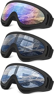 TURVSTPC 3 Pack Ski Goggles ATV Dustproof Dirt Bike Goggles UV Protection Foam Anti for Ski Racing Riding, Off Road Waterp...