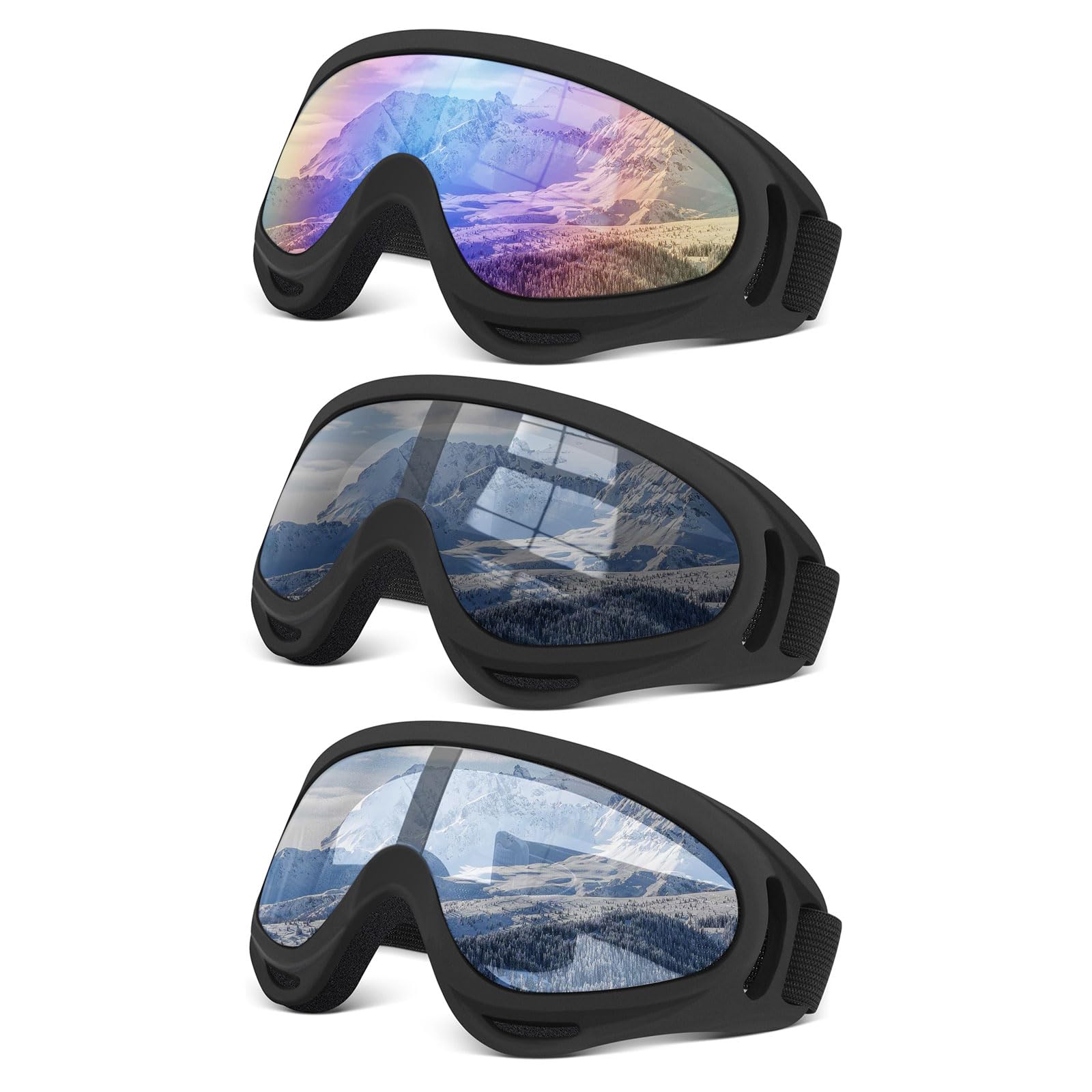 Lot de 3 paires de lunettes de ski ATV anti-poussière et anti-UV, en mousse, pour ski, course, hors route, motocross