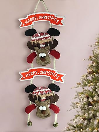 TIED RIBBONS Christmas Decorations Items For Home Main Door Wall Hanging Reindeer with Bells Decorative Ornament Props Xmas Tree Decor - Christmas Tree Decoration Items