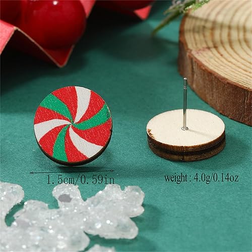 Miniatura 8 de Christmas Stud Earrings for Women Girls Handmade Wooden Christmas Gingerbread Man Tree Peppermint Candy Cane Statement Earrings Christmas Holiday