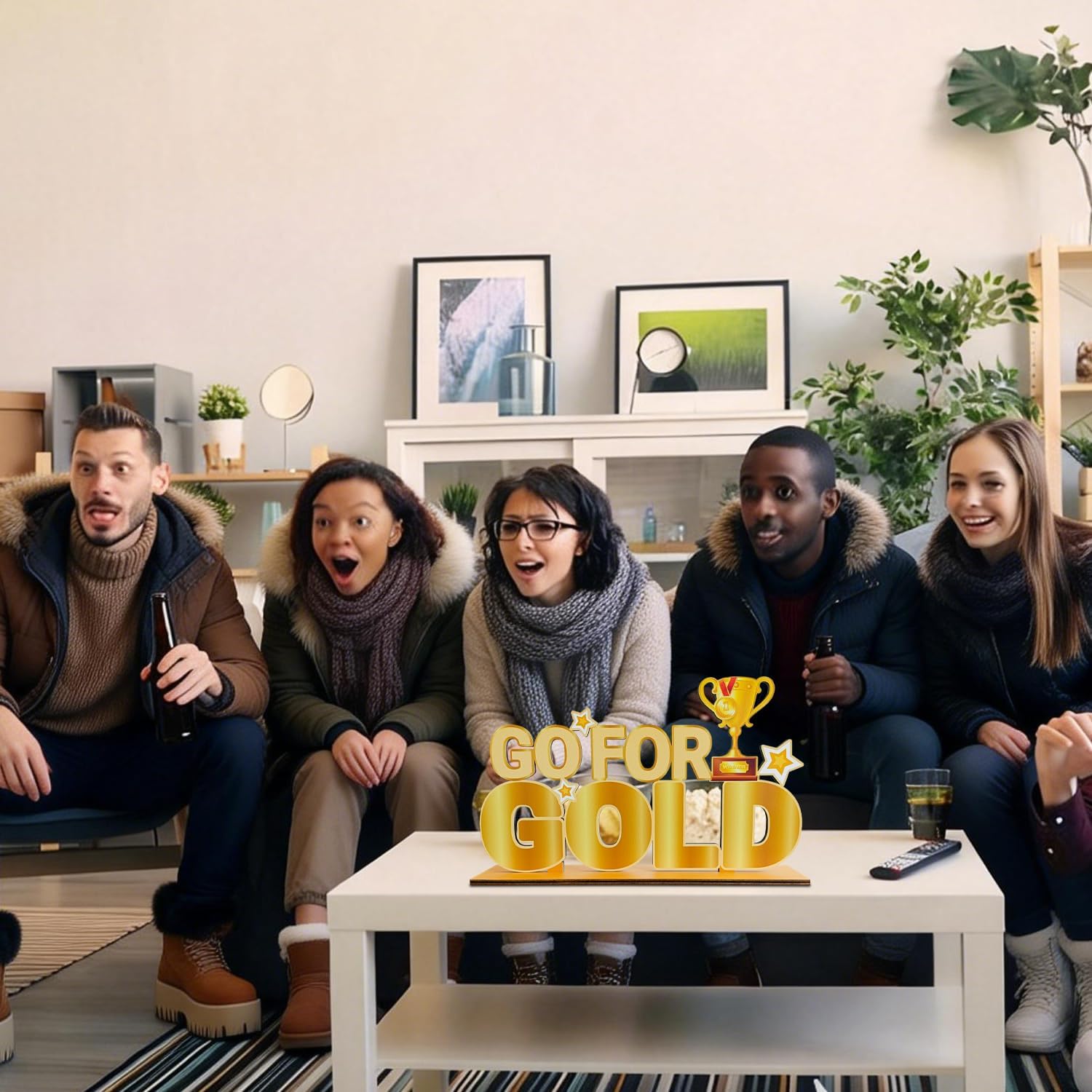 2026 Winter Sport Games Party Decorations Go For Gold Wooden Table Centerpieces 11.8 x 6.9 inch for Any Sports Themed Party Decorations Supplies