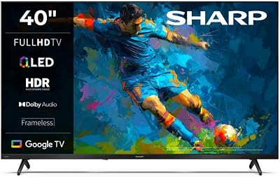 Sharp 40HF3365E - GOOGLE TV, 40" FHD, FRAMELESS, 60Hz, QLED, Google Assistant con microfono, Chromecast,Bluetooth, Sonido 2x8W, HDMIx3, USBx2, Colore nero