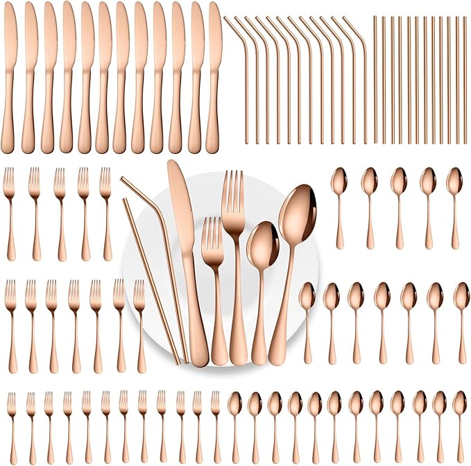 84 Pieces Mirror Rainbow Silverware Service for 12 Flatware Set Stainless Steel Utensils Cutlery Set Dishwasher Safe
