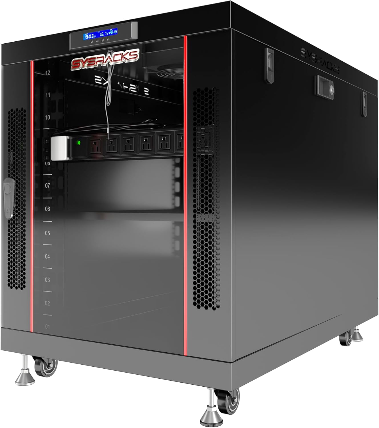 Sysracks 22U Premium Rack Mount Server 35" Depth Deep Network Cabinet, Server Rack with Fan, Removable Side Panels, Locking Glass Door Computer Cabinet Enclosure Network Rack Case PR 22.900