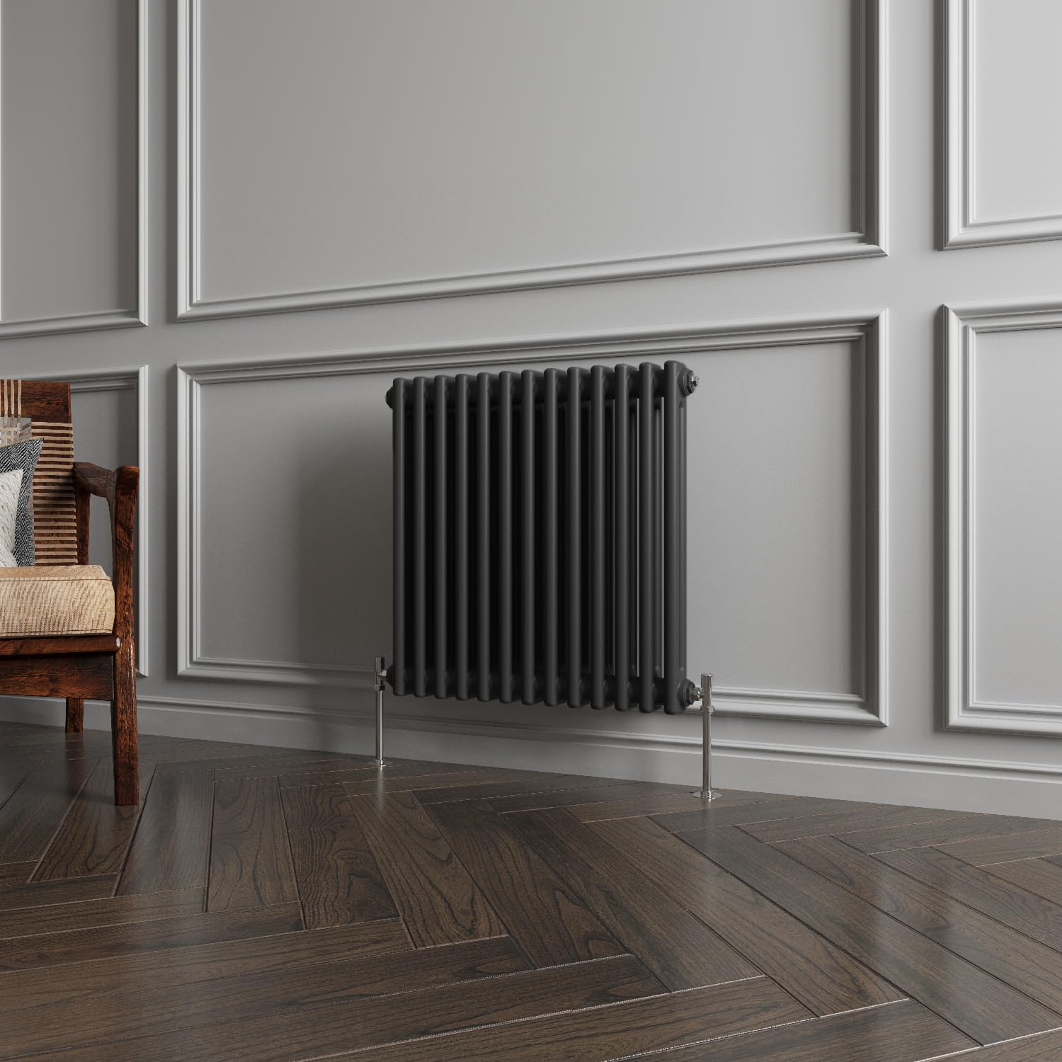 Huibathroom 600x605mm Black Cast Iron Horizontal Double Column Traditional Central Heating Radiators