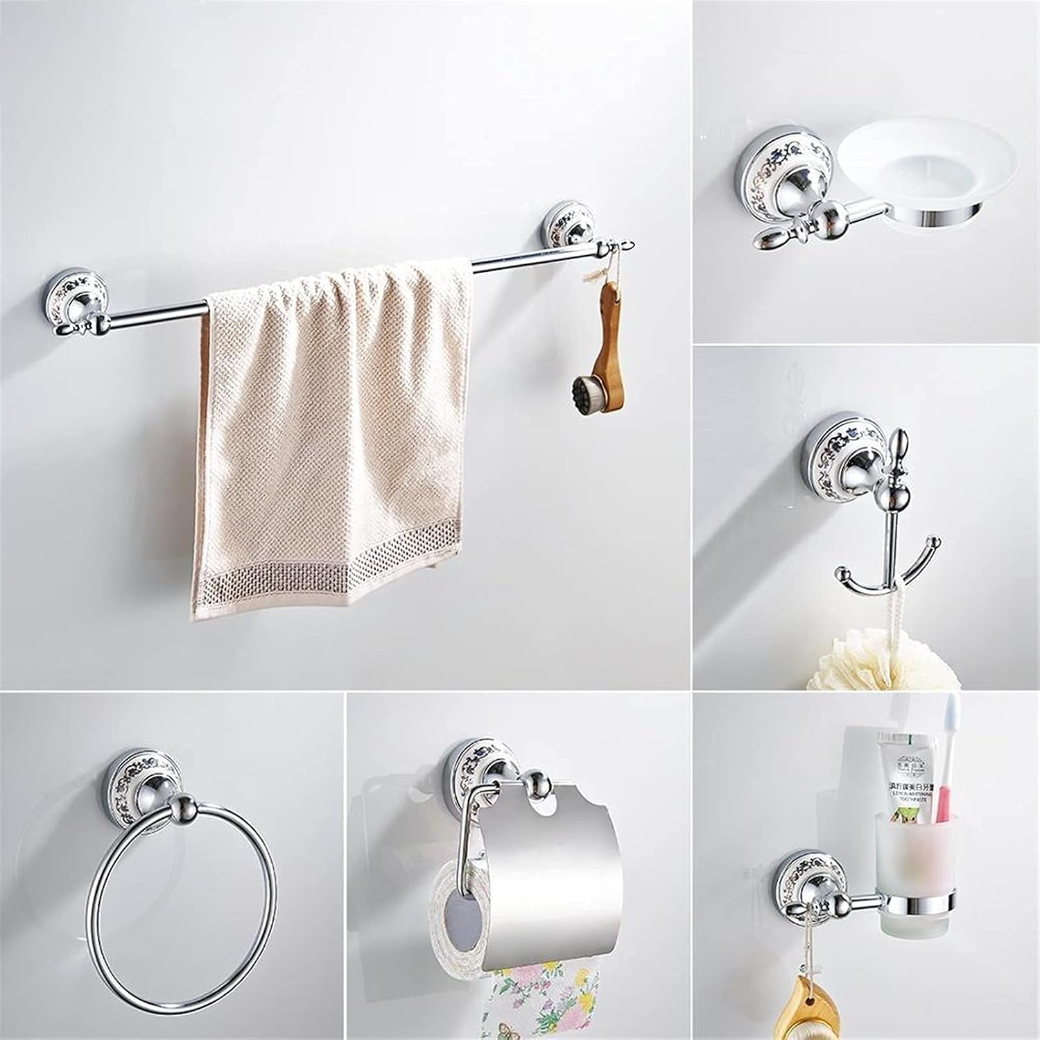 Handrail，Safety Anti Slip Shower Handle, Chrome Bathroom Accessories Hardware Set Zinc Alloy Contain Towel Bar Robe Hook Paper Holder Cup Hanger Soap Box Assist Bath Handle/Toilet Brush Ho