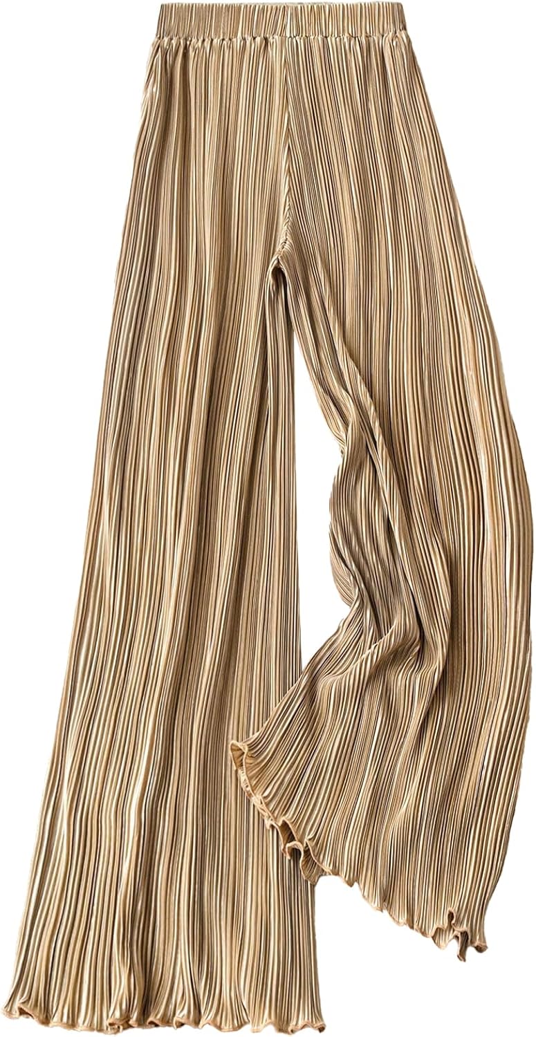 GORGLITTER Women's Silk Satin Wide Leg Pants Dressy Flowy Pleated Trousers Business Casual Work Palazzo Pants Casual - Image 3