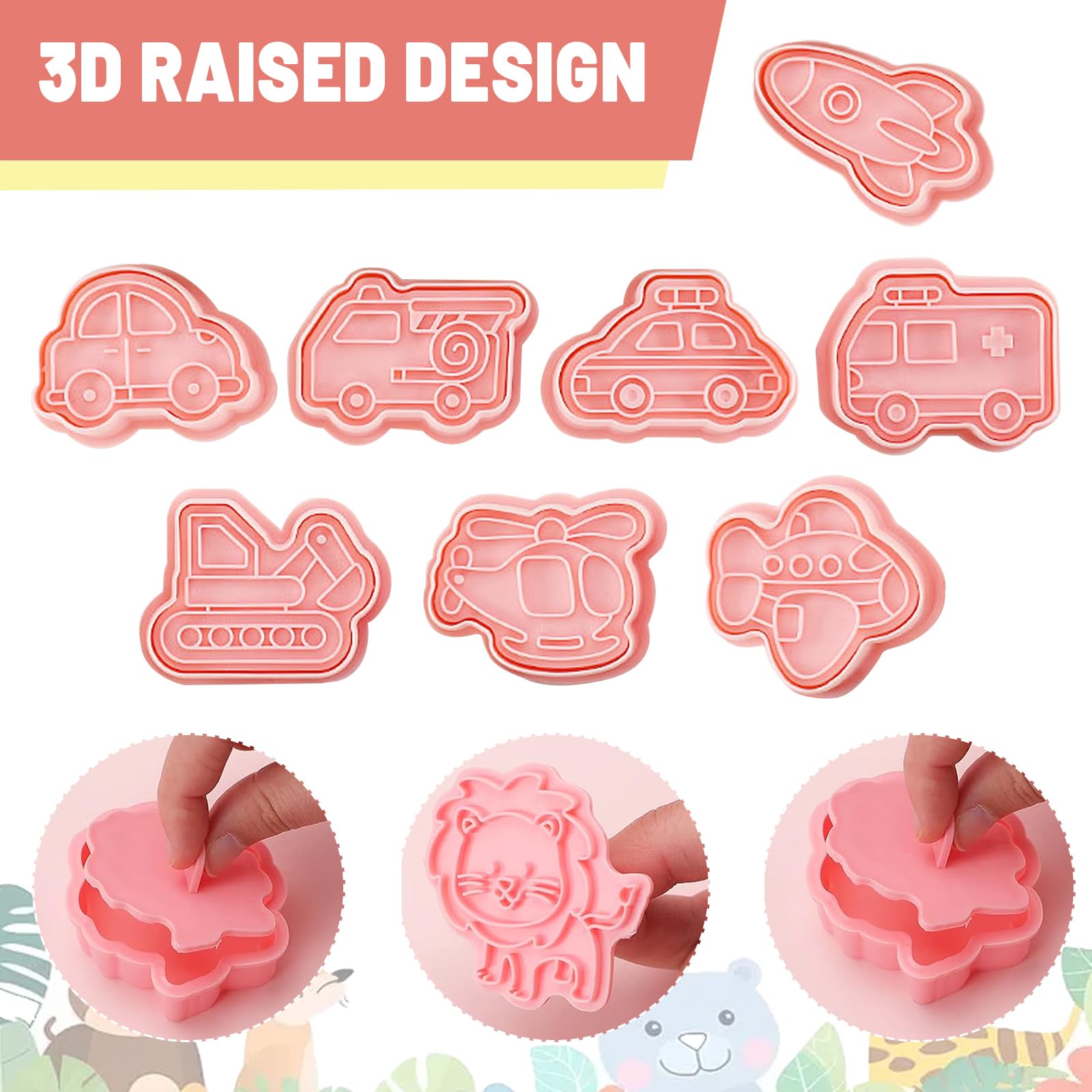 Honicemar 8 Pcs Vehicles Cookie Cutters Biscuit Cutters for Baking 3D Cookie Cutters Shapes Vehicles Mould for DIY Chocolate Cookie Fondant Pastry Cake Decoration-A - Image 4